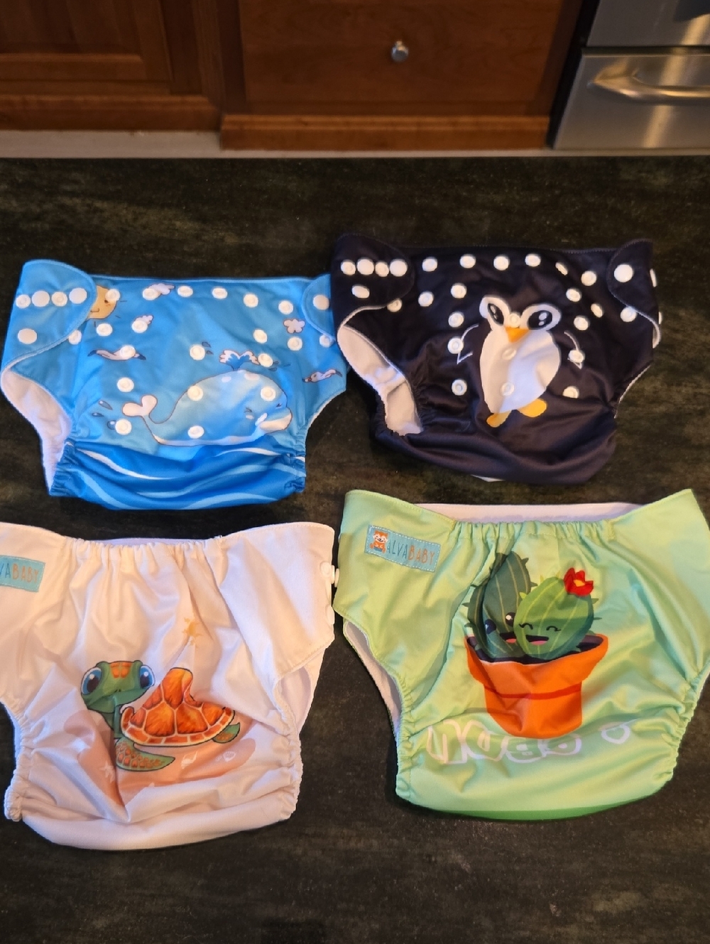 AlvaBaby Reusable Swim/Nappy Covers - Blue, Navy, White, Mint (Set of 4)
